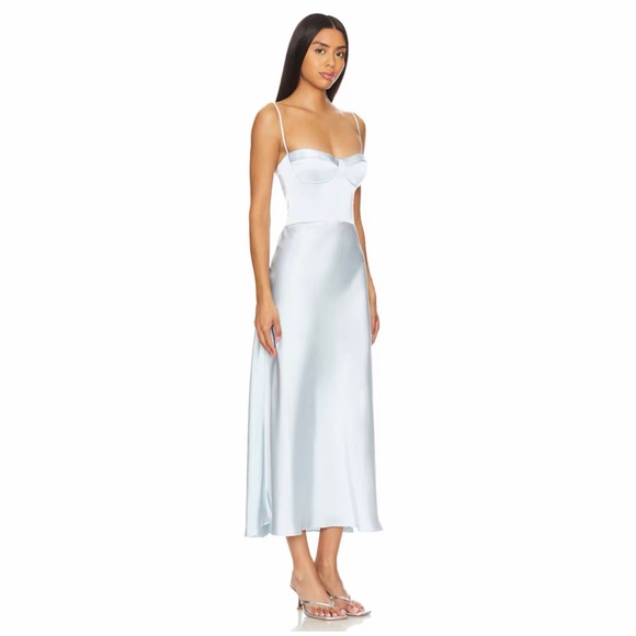 KATIE MAY x REVOLVE NWT Celestial Blue Satin Flora Midi Dress XS - Picture 2 of 15